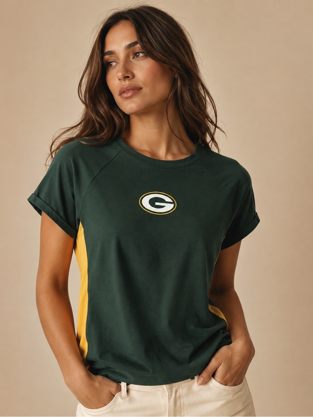 Vintage Reebok Green Bay Packers Green & Gold Colorblock Tee S